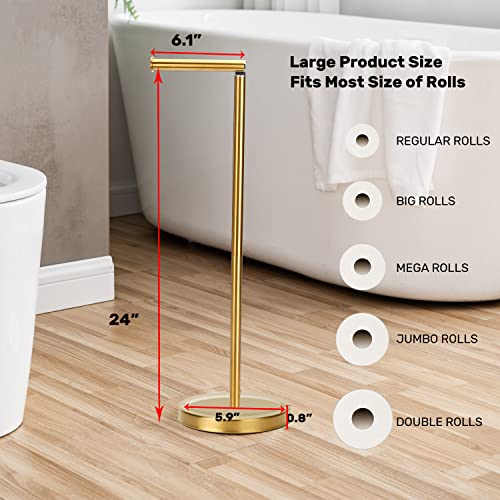 Toilet Paper Holder Stand, Freestanding Toilet Paper Holder Stand with Reserve for 4 More Rolls, SUS304 Stainless Steel Sturdy Base (Brushed Gold) - color: Brushed Gold