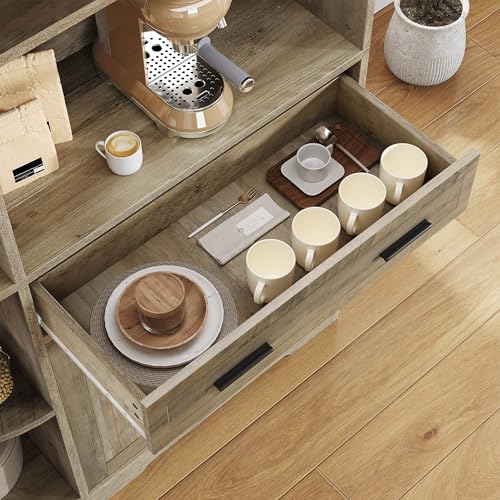 DWVO 67" Farmhouse Kitchen Pantry Cabinet with Storage Cabinet, Ash Gray | Coffee Bar & Charging Station, Buffet Sideboard, Microwave Stand, Hutch Cupboard for Dining Room Kitchen Living Room - color: Ash Gray