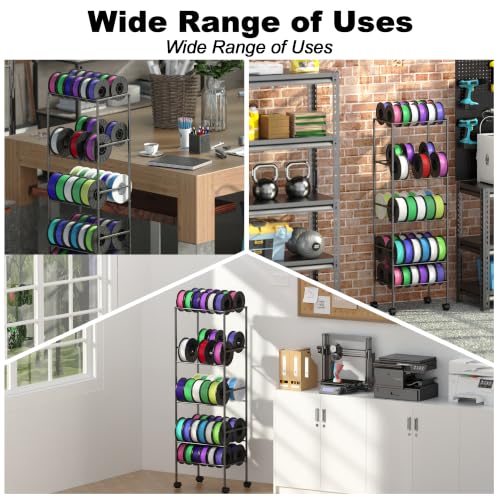3D Printer Filament Storage Rack with Wheels, 5-Tier Rolling Spool Holder Stand Cart, Holds up to 60x1kg Spools, Heavy Duty Metal Filaments Organizer Shelf for Printing Studio Office Workshop