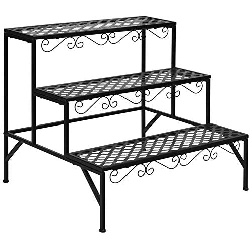 Giantex 3 Tiers Black Metal Plant Stand, Metal Plant Shelf Stands w/ 6-9 Flower Potted Capacity Holders, Multiple Flower Pot Display Rack for Plants Patio Garden Corner Indoor (Rectangular)