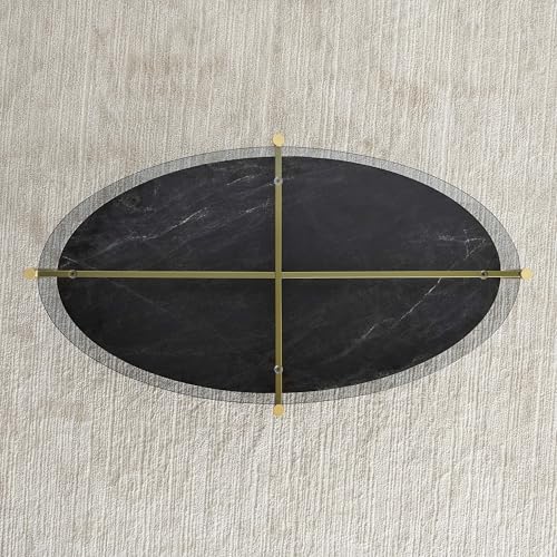 LumFurn Oval Glass Coffee Table, Mid-Century Modern Design, L43 x W22 x H17 inch, Surfboard Shaped Grey Glass Top and Black Marble Finish Wood Shelf, Tapered Legs with Gold Finish Frame - color: Grey & Black Marble, size: L43" Surfboard Coffee Table