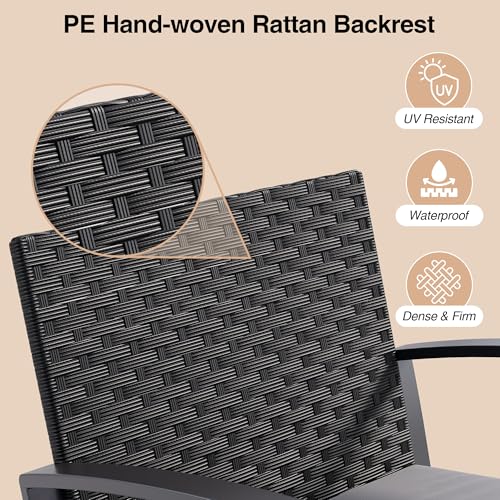 Qsun 3 Pieces Patio Furniture Set Rocking Bistro Set Outdoor Rattan Conversation with Coffee Table for Garden Balcony Backyard Poolside (Grey Cushion) - color: Grey