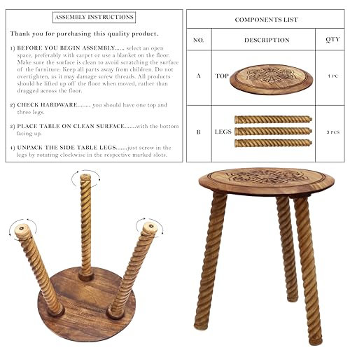 COTTON CRAFT Solid Wood End Table - 18 Inch Round Natural Hand Carved Table | Global Boho Side Table - Easy to Assemble Accent Table - Rustic Farmhouse Small Spaces Entryway Living Room Bedside - color: Natural, size: 18x18x18