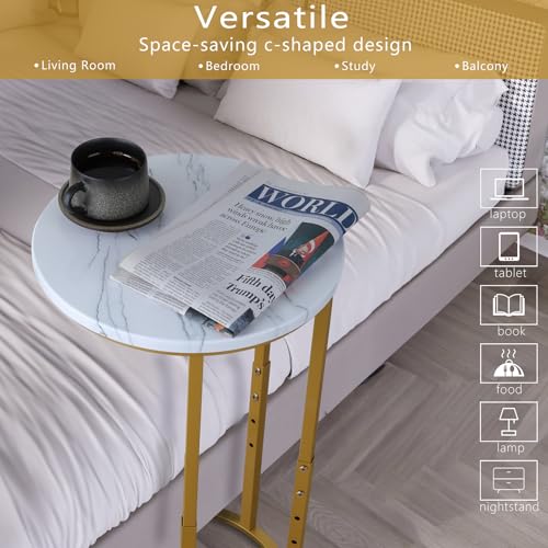 Serteaw C-Shaped End Table, Sturdy Side Table for Couch Sofa Bedside Small Space,C Snack Table TV Tray Record Player Stand Small Tables for Living Room Bedroom,Easy to Assemble,Gold - size: 14.2"