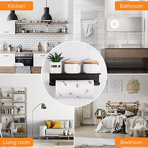 DUFU Paper Towel Holder Wall Mount for Kitchen, Black | Self-Adhesive Paper Towel Holder with Shelf for Bathroom, Anti-Rust Aluminum, No Drill or Wall-Mounted with Screws - color: Black