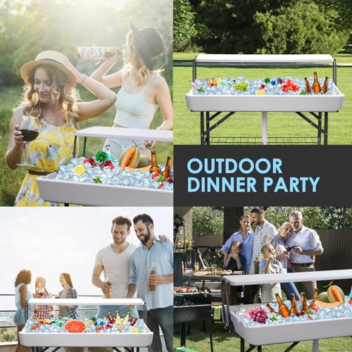 CDEN 4 ft ice Cooler Table, Outdoor Folding ice Table, Portable Cooler Table, ice Table, with Sink and Drain, with Removable Skirt (White) - size: WHITE