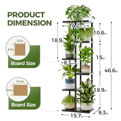 Bamworld Tall Plant Stand Indoor, 6 Tier Metal Plant Shelf for Multiple Plants, Tiered Flower Pot Stands for Patio Garden Balcony Living Room Bedroom, Black | Tiered indoor shelf displays multiple plants in living rooms, bedrooms, balconies, patios, or ga
