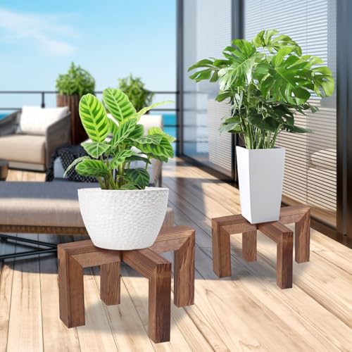 Vigordream Plant Stand, Indoor/Outdoor Wood Plant Holder, Single Flower Pot Stand, Sturdy Planter Stand (Walnut, Fit 8-15inch pots) - size: Fit 8-15inch pots
