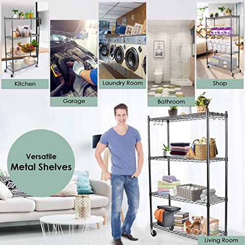 4-Tier Storage Shelves, Heavy Duty Metal Shelves Wire Rack Shelving Unit, Adjustable Shelf with Wheels for Home Office Garage Kitchen Shelf, 36" D x 14" W x 58" H - size: 4tier 36"D x 14"W x 58"H