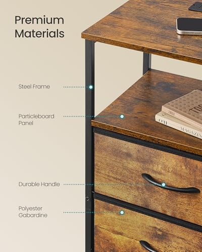 SONGMICS BELLAH Collection - Nightstand with Charging Station and App-Controlled Adjustable LED Lights, Bed Side Table, 2 Drawers and 1 Open Shelf, Industrial, Rustic Brown and Ink Black ULGS302KD01S - color: Rustic Brown + Ink Black, size: 2 Drawers