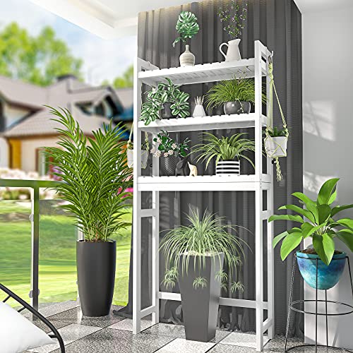 Homykic Over The Toilet Storage, Bamboo Over Toilet Bathroom Organizer Rack, Freestanding Bathroom Shelves Above Toilet Storage with 3 Hooks, Bathroom Space Saver, No Rust, Easy to Assemble, White - color: White