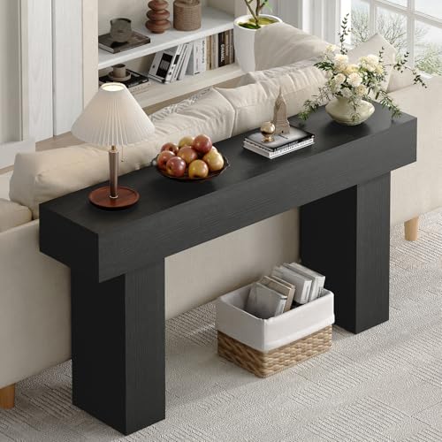 63 Inch Long Console Table for Entryway, Farmhouse Wood Rectangular Sofa Table Behind Couch Table, Narrow Entryway Table for Living Room, Entrance, Hallway, Foyer, Easy Assembly (Charcoal Black) - color: Charcoal Black