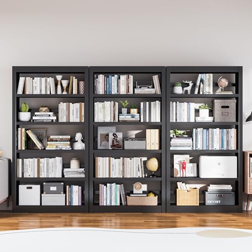 OSEILLC Bookcase, 5-Shelf Heavy Duty Metal Bookcase, Adjustable Bookshelf with Large Capacity, Book Shelf for Home Office, Living Room, Garage (Black) - color: Black, size: 69"H x 31.5"W