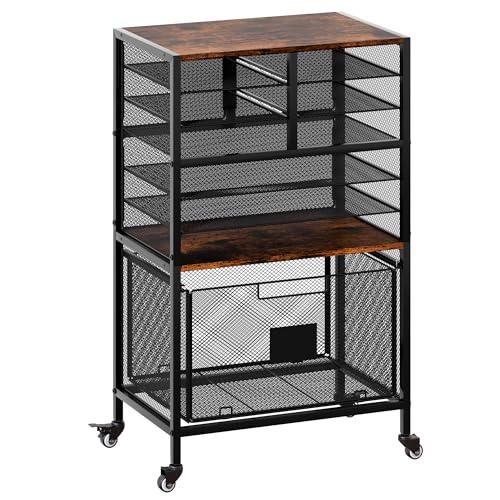 EasyPAG Rolling Cart with Storage Drawer, Under Desk Filling Cabinet with Mail Sorter, Pull Out Hanging File Rack for Letter Size Folders, Mobile Utility Craft Cart for Home Office, Black - size: Flexible Slots+1 Drawer