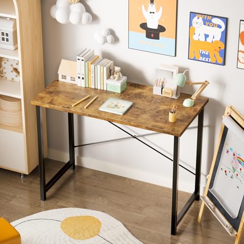 Sweetcrispy Small Computer Desk, 55" Office Writing Desk with Metal Frame & Wooden Tabletop, X-Shaped Reinforcement, Student Study Home Bedroom Table, Brown - color: Rustic Brown, size: 55-Inch