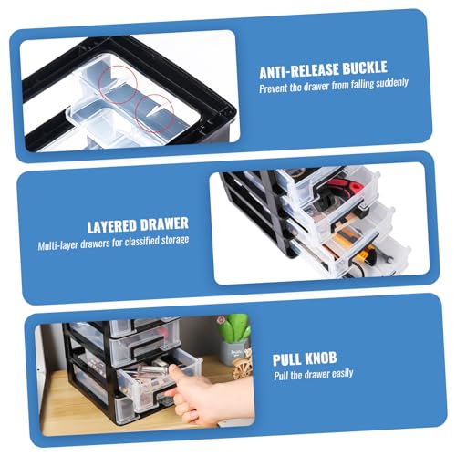 Angoily 4 Drawer Desk Organizer, Plastic Home Office Storage Organizer, Makeup Organizer Storage Station Cube, Cosmetics Jewelry Storage Box, 4 Drawer for Bathroom, Desk, Office (8.31x5.98x9.92 Inch) | Transparent Station Cube, Cosmetics Jewelry Storage B
