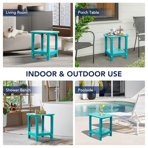 nalone Adirondack Side Table 16.5" Outdoor Side Table HDPE Plastic Double Adirondack End Table Small Table for Patio (Aruba) - color: Aruba