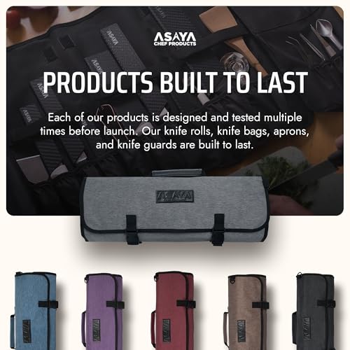 Asaya Waxed Nylon Chef Knife Roll Bag with 20 Slots and Zippered Pockets - Professional Chef Knife Bag & Storage Case, Tool Carrier with Shoulder Strap - Knives Not Included (Grey) - color: Gray