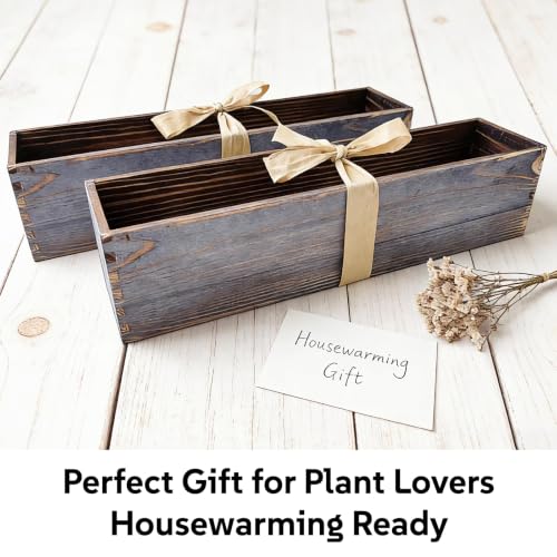 Wood Window Box Planter, 2 Pcs Planter Boxes with Removable Plastic Liners | 17.3 x 3.9 x 3.9 Inches, Herb Succulents Flowers Wooden Pot for Windowsill, Rustic Wedding Garden Table Decor, Rectangular