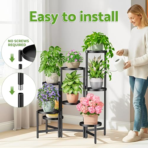 8 Tier Black Heavy Duty Adjustable Plant Shelf 7.9 Inch Tray for Patio - color: BlackDisk, size: 7-tiers