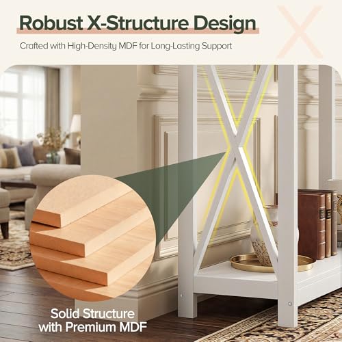 JupiterForce 39.4'' Entryway Table Console Table, 2-Tier Narrow Sofa Side Table with Storage Shelves for Entryway, Living Room, Hallway, Office, Foyer, Space Saving (White) - color: White