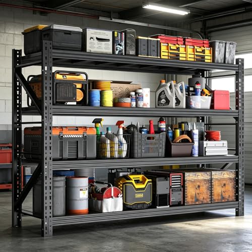 Garage Storage Shelves,73" H*48" W*22.4" D Heavy Duty 4-Tier Metal Shelving Unit with Adjustable Shelves Industrial Garage Shelving for Garage Organization & Warehouse Storage - size: 73"H*48"W*22.4"D