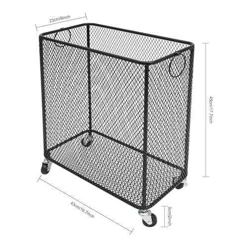 Metal Laundry Basket Cart, Rolling Laundry Hamper with Wheels, Freestanding Square Mobile Storage Cart, Raised Bottom, Round Handles, Hollow Mesh (Black, 16.9x9x17.7in) - color: Black, size: 16.9x9x17.7in