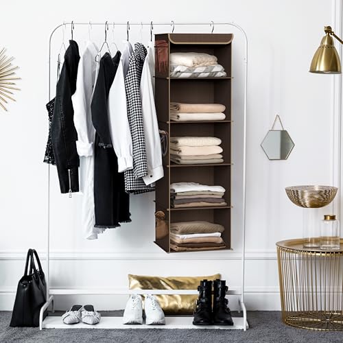 Simple Houseware 5 Shelf Hanging Closet Organizer, Brown - color: Brown, size: 5 Shelf