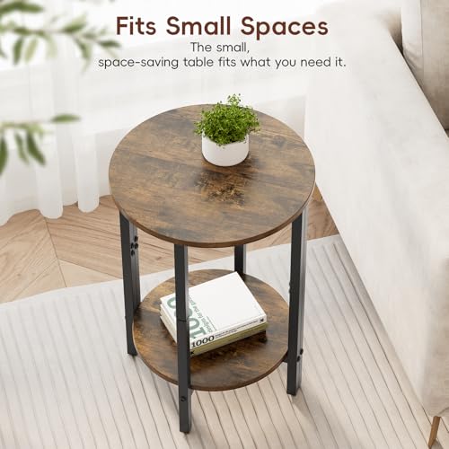 Vagusicc Side Table, Small Round End Table, Set of 2 Half Round Side Table for Living Room, 2 Tier Small Couch Side Tables, Round Coffee Table, Thin Accent Sofa Table Narrow Entryway Table, Brown - color: Rustic Brown