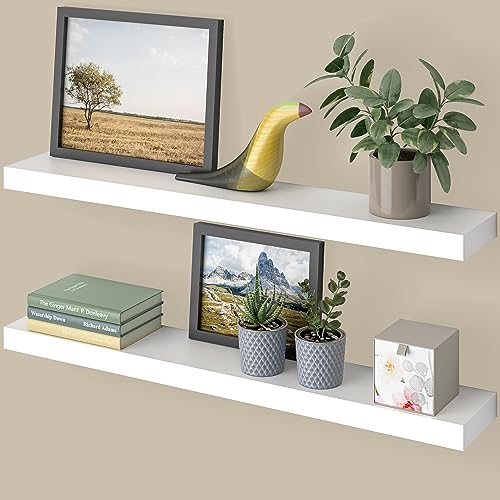 Ballucci Floating Shelves, 36" Wood Wall Shelf Set of 2, with Invisible Brackets for Bathroom, Living Room, Bedroom, Kitchen, Nursery, 6" Deep, White - color: White, size: 35.4 inches