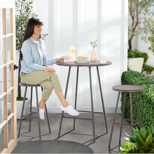 Best Choice Products 3-Piece Patio Dining Set, Bar Height, Outdoor Bistro Set, Outdoor Round Bar Table w/ 2 Bar Stools, Steel - Taupe - color: Taupe