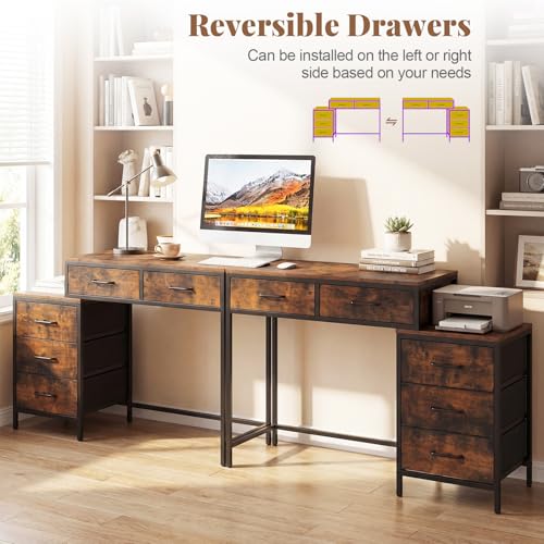 Tangkula Reversible Computer Desk, Industrial Style Writing Study Table | 51” Home Office Desk with Drawers & Printer Stand, Laptop PC Workstation for Bedroom Small Spaces - color: Rustic Brown