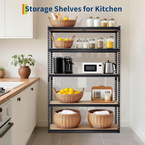 Storage Shelving Unit, 5-Tier Adjustable Metal Storage Shelves, 48" L x 18" W x 72" H Heavy Duty Garage Storage Shelves for Kitchen Pantry Basement Bathroom Laundry - size: 48" L x 18" W x 72" H