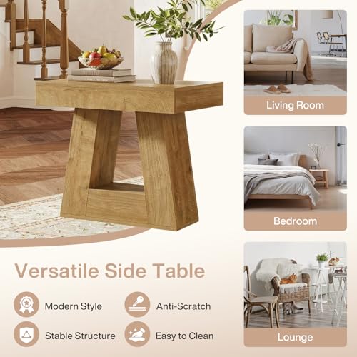 Tribesigns 24" Side Table, Narrow End Table with 2-Tier Storage Shelf, Farmhouse Wooden Nightstand Accent Table with Trapezoid Base for Living Room, Bedroom, Small Spaces, Natural Oak Color - color: Natural Oak