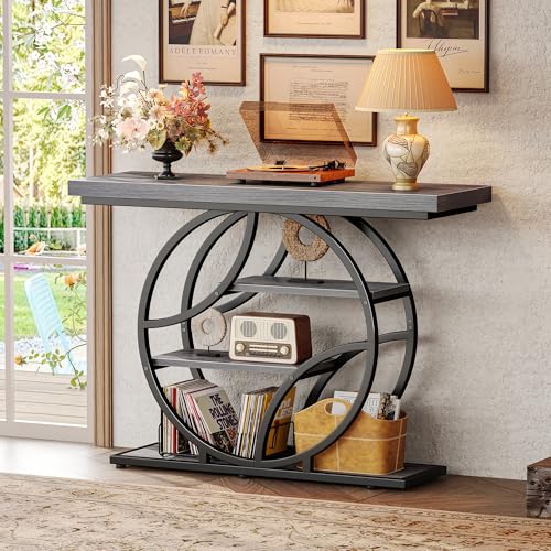 Huuger 41.3 Inch Entryway Table, Modern Console Sofa Table, Accent Table with Shelves, for Entry, Hallway, Entrance, Foyer, O-Shaped Metal Frame, Light Grey - color: Light Grey, size: 11.8"D x 41.3"W x 31.5"H