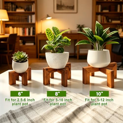 Wood Plant Stand Indoor Outdoor, Mid Century Modern Planter Holder, Sturdy Plant Pot Stand, Single Floor Flower Pot Holder (Walnut, Fit 2.5-8 Inch Pots) - size: Fit 2.5-8 Inch Pots