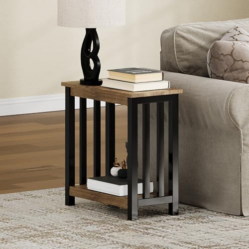 ChooChoo Mission End Table, Narrow Side Table for Small Spaces, Night Stand with Storage Shelf for Living Room and Bedroom, Rustic Oak & Black - color: Rustic Oak & Black