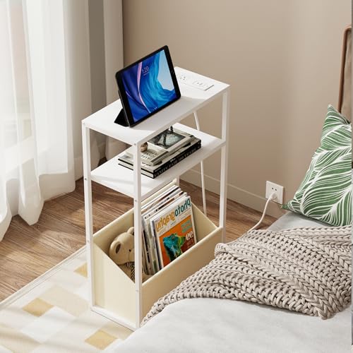 TUTOTAK Keep Phones Charged & Books Organized with Slim 3-Tier Side Table with Charging Station for Living Room Bedroom White TB01BW095 - color: White