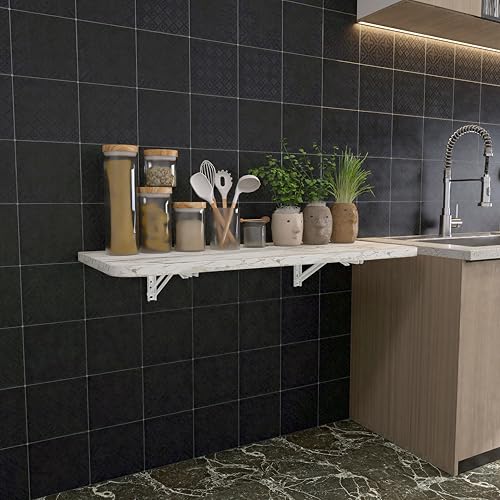 Wall Mounted Folding Table 40"x 16" with Removable Heavy-Duty Brackets Support Up to 200 Pounds Folding Desk for Small Space Home Laundry Room Office Rv Suitable for Solid Wall (Grey Marble Pattern) - color: Grey Marble Pattern