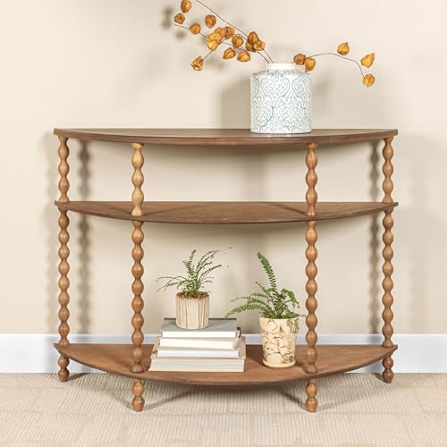 Creative Co-Op 3-Tier Curved Accent Table with Beveled Shelves and Doweled Legs, Walnut Finish - color: Walnut Color, size: 47.25"L x 15.75"W x 34.5"H