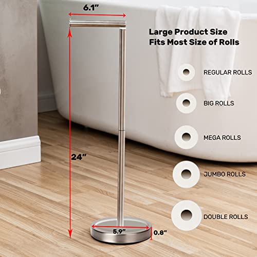 Toilet Paper Holder Stand, Freestanding Toilet Paper Holder Stand with Reserve for 4 More Rolls, SUS304 Stainless Steel Sturdy Base (Brushed Nickel) - color: Brushed Nickel