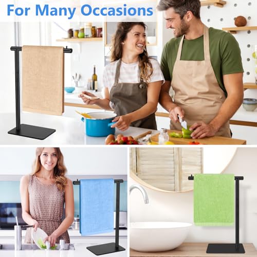 Hand Towel Holder, Stainless Steel Towel Holder Stand for Bathroom, L-Shaped Hand Towel Rack Standing for Vanity Kitchen Countertop, Black