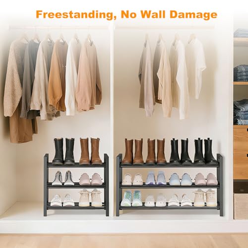 3-Tier Expandable Metal Shoe Rack for Closet & Entryway, Shoe Organizer | Shoe Storage • Adjustable Width • Holds 6–9 Pairs • Heavy-Duty Steel • Space-Saving Design • Tool-free • Easy Assembly - size: 3 Tiers