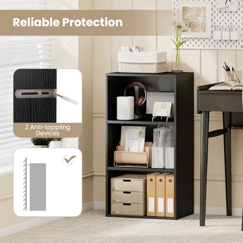 Giantex 2 Pieces 3 Shelf Bookcase Book Shelves Open Cube Storage Cabinet Multi-Functional Home Office Bedroom Furniture Display Bookcases, Black - color: Black