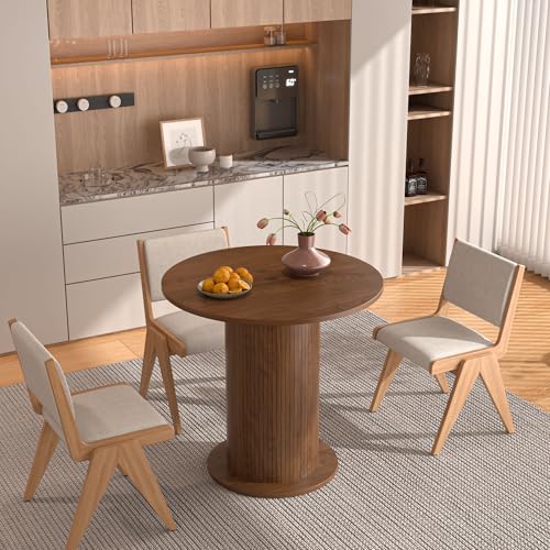31.5 inch Round Dining Table for 2, Modern Farmhouse Kitchen Table, Small Circle Dining Tables with Wood Strip Base for Kitchen Living Room (Walnut) - color: Walnut