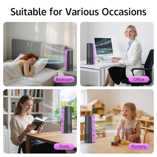 KONSIDEN Bladeless Desk Fan for Office, 13-Inch Small Quiet Desktop Fan with 9 Speeds, 60° Oscillation, 1–9H Timer and LED Display, Plug-In Bedside Fan with Adapter for Bedroom and Nightstand - color: Rose