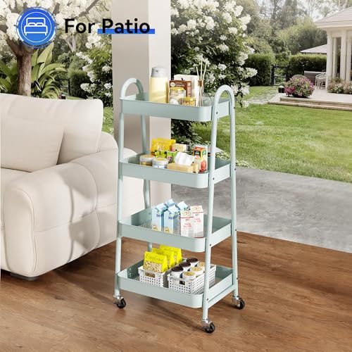 NEWBULIG 4-Tier Metal Rolling Cart with Lockable Wheels, Heavy Duty Mobile Utility Storage Shelf, Roller Book Snack Cart, Green - color: Green, size: 4 Shelves