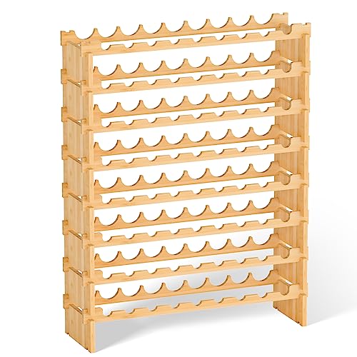 Domax Wine Rack Freestanding Floor - Bamboo Wooden Stackable 8 Tiers 72 Wine Bottle Holder Storage Racks for Kitchen, Bar, Pantry and Cellar (Yellow) - color: Yellow