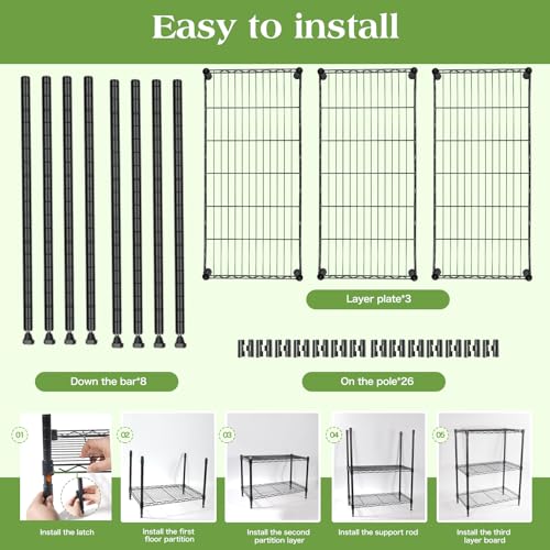 3 Tier Heavy Duty Metal Wire Rack 23.15x13.11x29.92 Inch | Height Adjustable Wire Shelf Structure,High Load Bearing Metal Bracket,Ideal for Kitchen Food Storage and Garage - size: 3 Tier