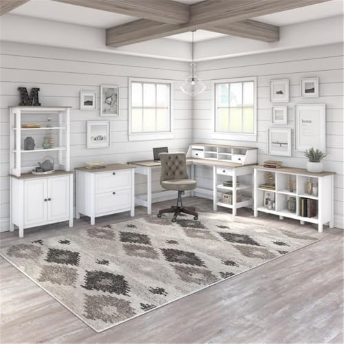 Bush Furniture Mayfield 6 Cube Bookcase in Pure White and Shiplap Gray | Storage for Home Office Workspace